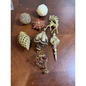 VTG Luxe Gold Beaded Pearl Christmas Ornament Lot Elegant Victorian Glam